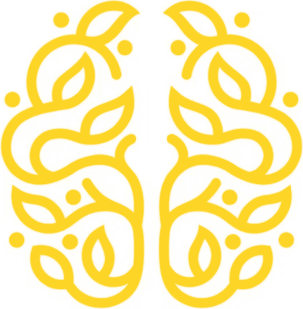 The Tidy Mindset logo: a brain drawn in gold line art, with leaves growing through it